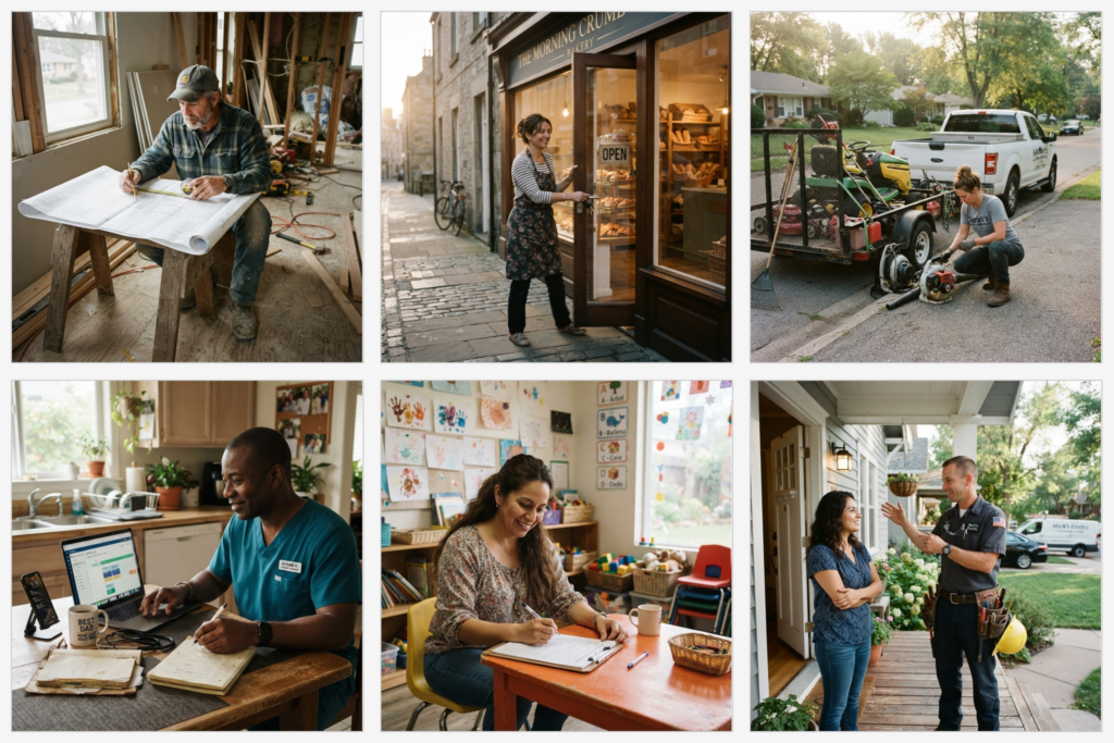 Small business owner working inside a real local business