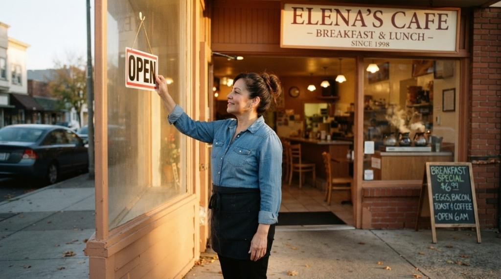 Small business owner beginning the workday