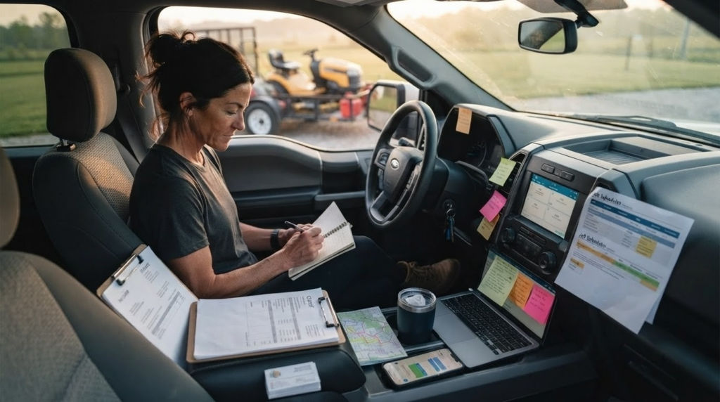 Small business owner managing daily work and business information